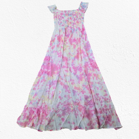 Pink White Tie Dye Smocked Off the Shoulder Area Stars Kaia Dress Size Small - Picture 13 of 13